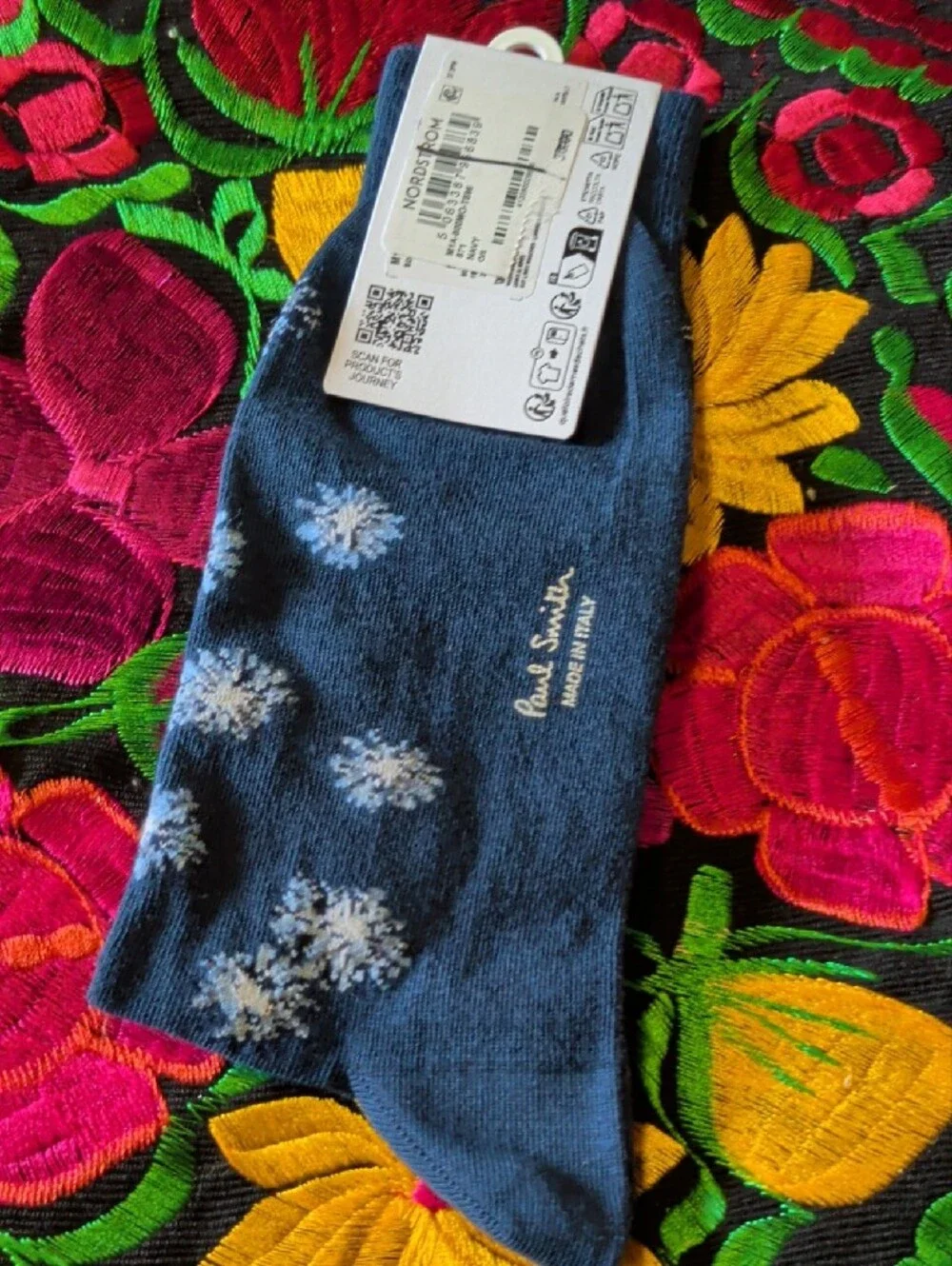 Paul Smith Navy Socks with Light Blue Floral Dots